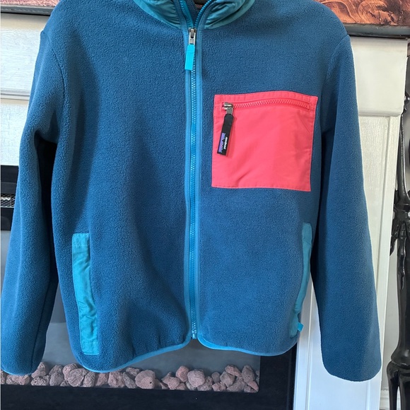 Patagonia Teal Fleece Jacket with Coral Pocket - Picture 1 of 1